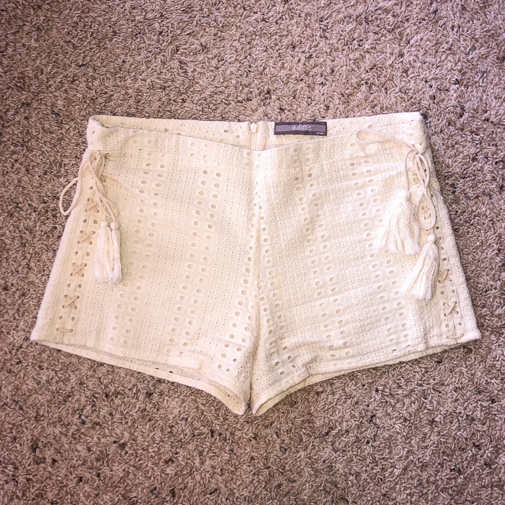 cream floral embroidered shorts
